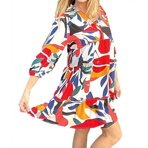 Umgee Full Size Ribbon Collared Mini A-Line Dress Plus Size